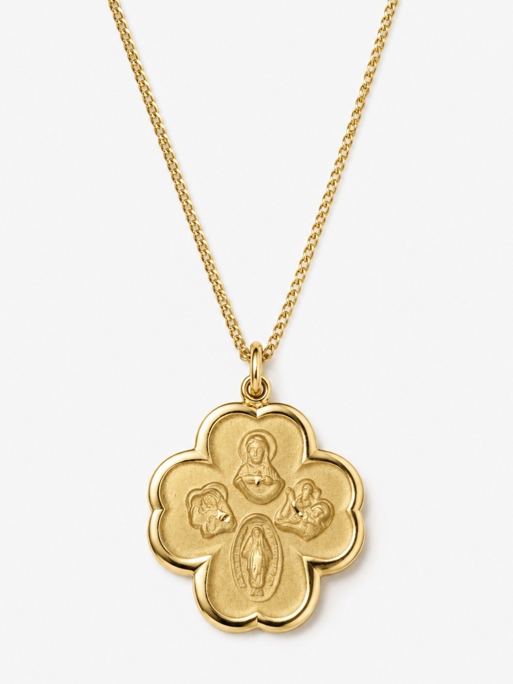 Vintage Gold Tone Religious Medal Pendant Necklace Catholic Devotional Charm 18"
